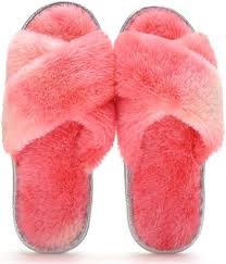 Vinter Damtofflor med Memory Foam och Fluffig Cross Band